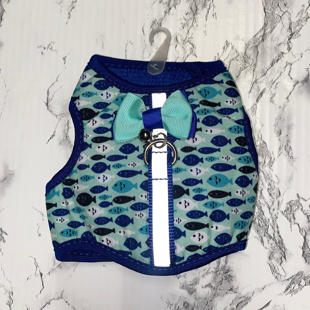 Whisker City Cat Blue Fish and Bow Tie Reflective Harness New